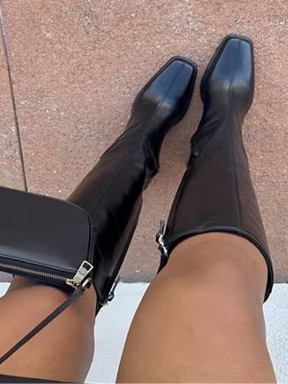 GB girls Black Over-the-Knee Square Toe Leather Boots